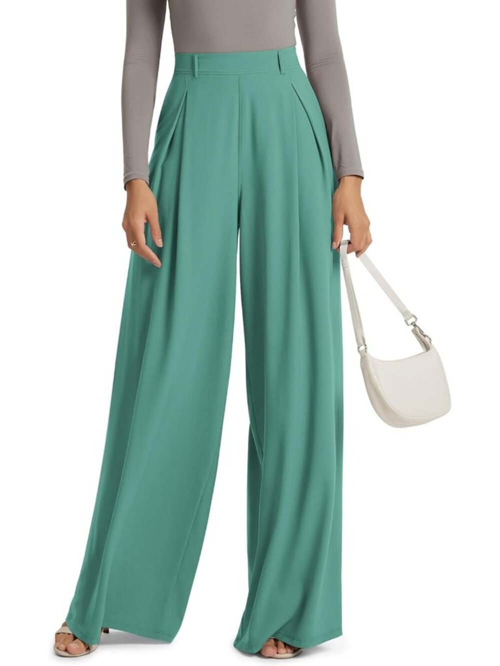 Flowy High Waist Pleated Wide Leg Pants for Women - Lightweight Trouser with